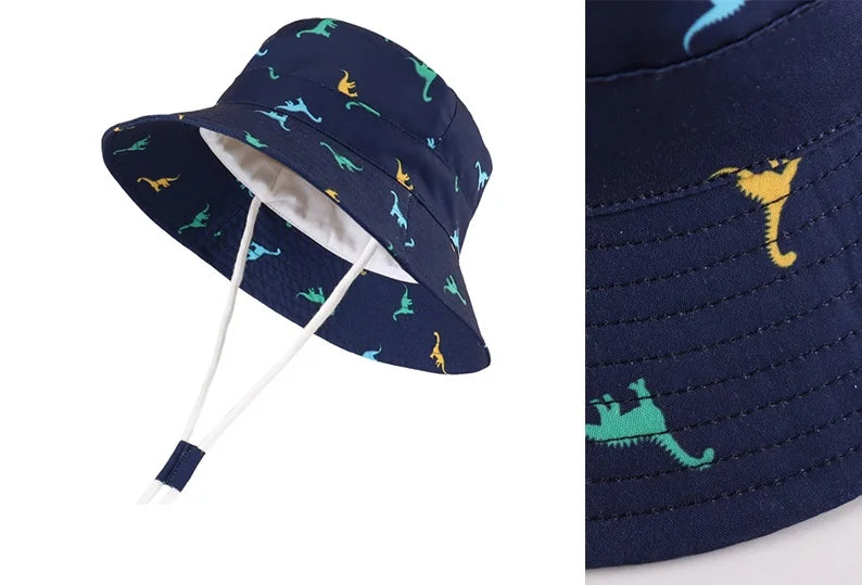 Kids Dinosaur Wide Brim Cotton Sun Bucket Hat