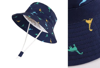 Kids Dinosaur Wide Brim Cotton Sun Bucket Hat
