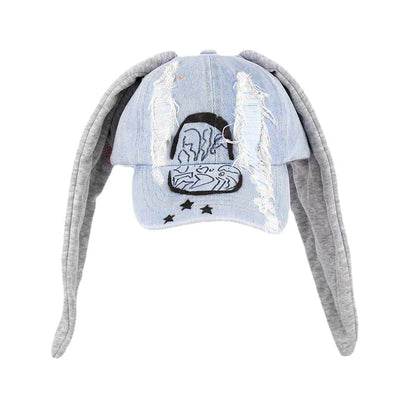 Unisex Y2K Rabbit Ear Denim Baseball Cap