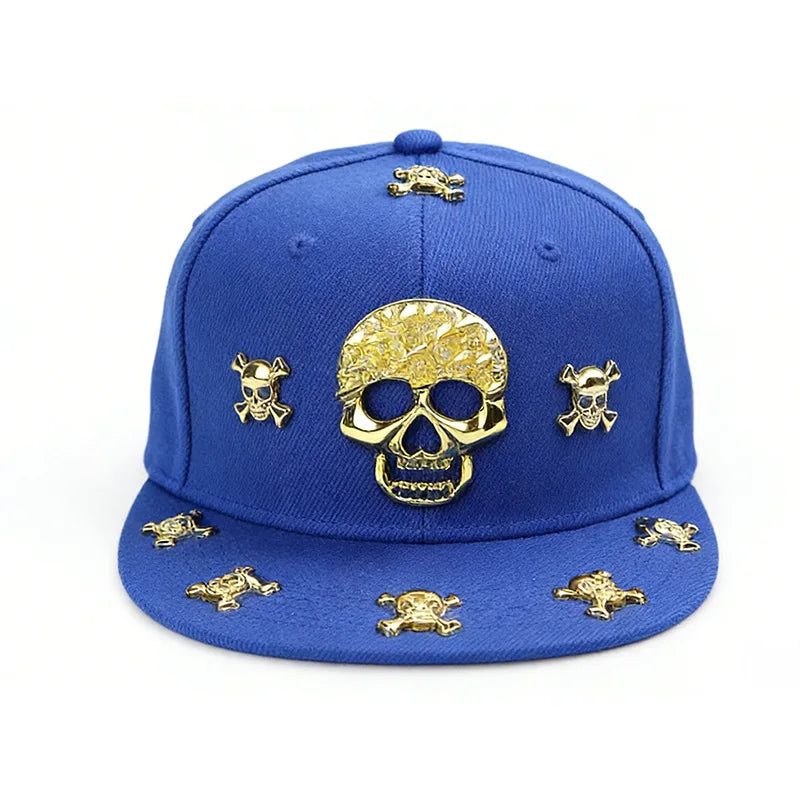Unisex Skeleton Label Studded Wide Brim Snapback Cap
