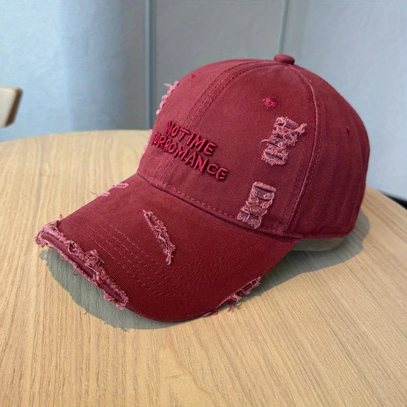 Distressed Washed 3D Embroidered Slim Visor Baseball Cap