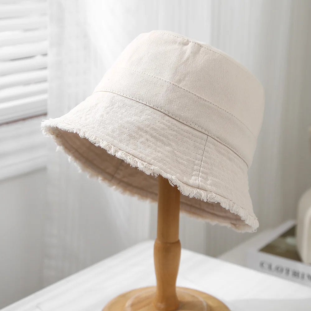 Bucket Hat Women Spring Summer Cloth Tassel Brim