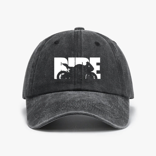 Vintage Motorcycle Print Washed Distressed Denim Baseball Cap