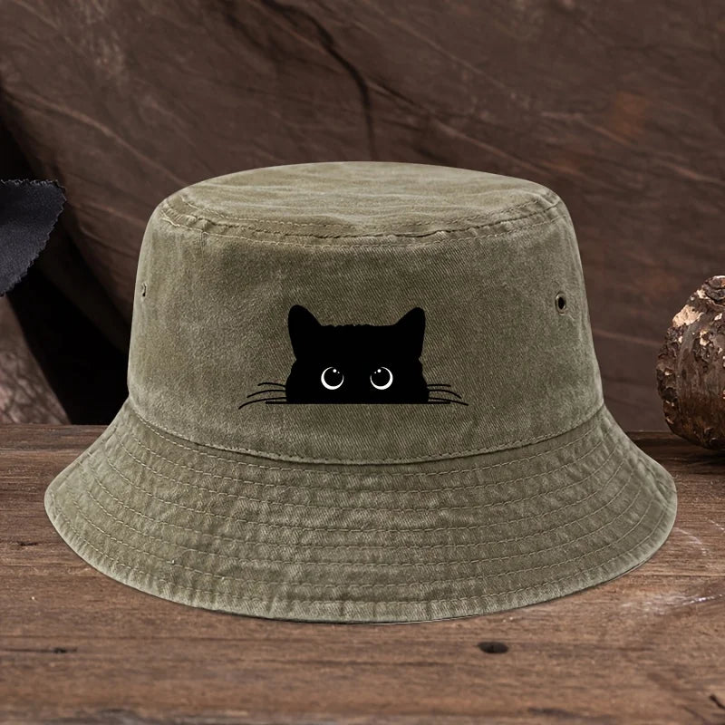 Vintage Black Cat Print Bucket Hat