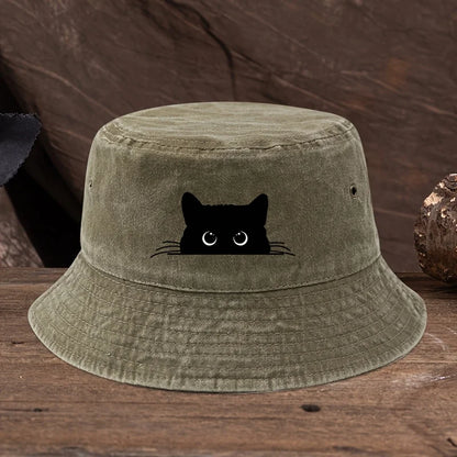 Vintage Black Cat Print Bucket Hat