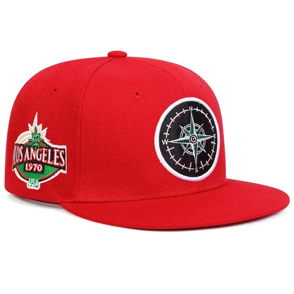 Compass Embroidery Unisex Street Snapback Cap
