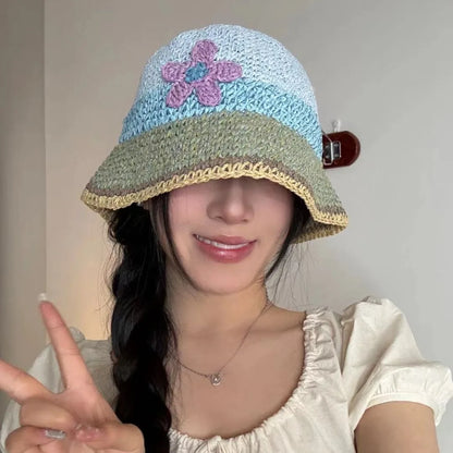 Women Hollow Flower Crochet Spring Summer Bucket Hat