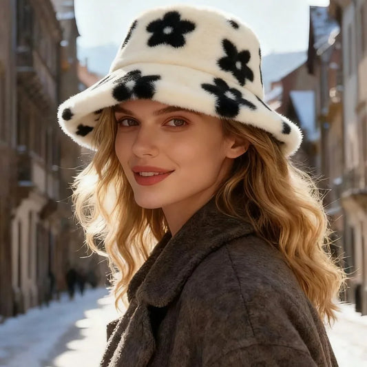 Women’s Floral Faux Fur Winter Bucket Hat