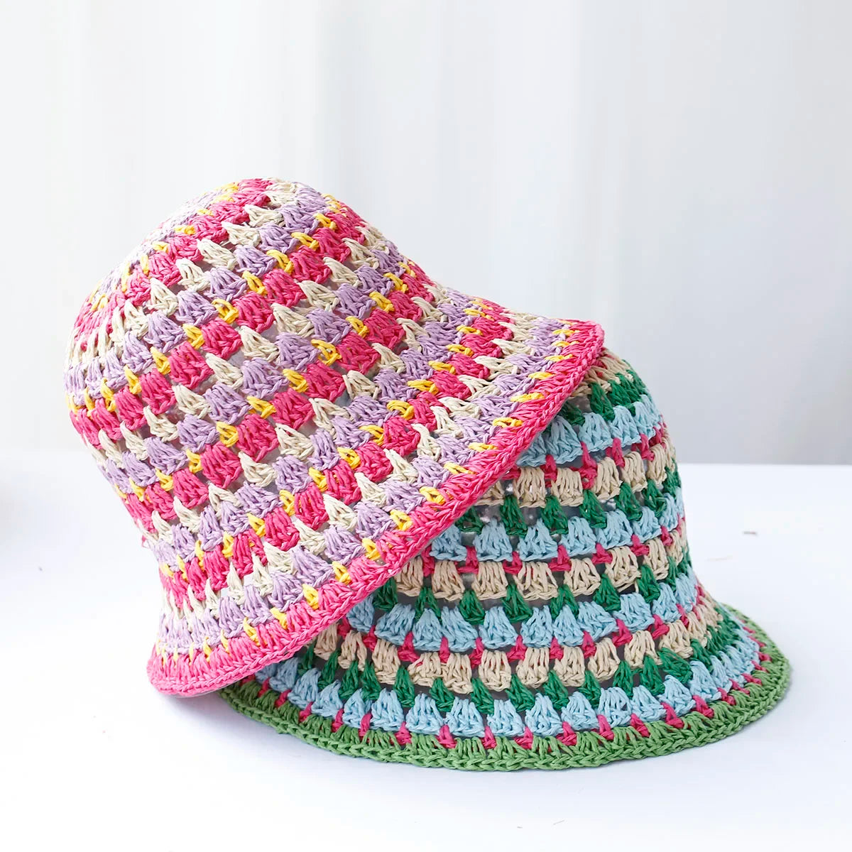 Handmade Multicolor Straw Bucket Hat
