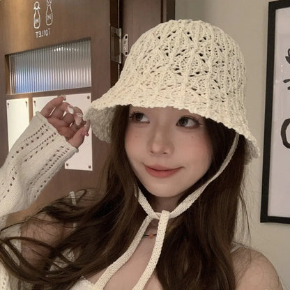 Breathable Hollow Knit Visor Bucket Hat