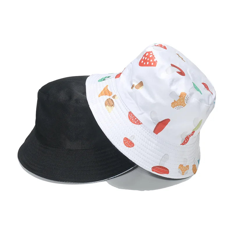 New Unisex Mushroom Print Foldable Cotton Bucket Hat