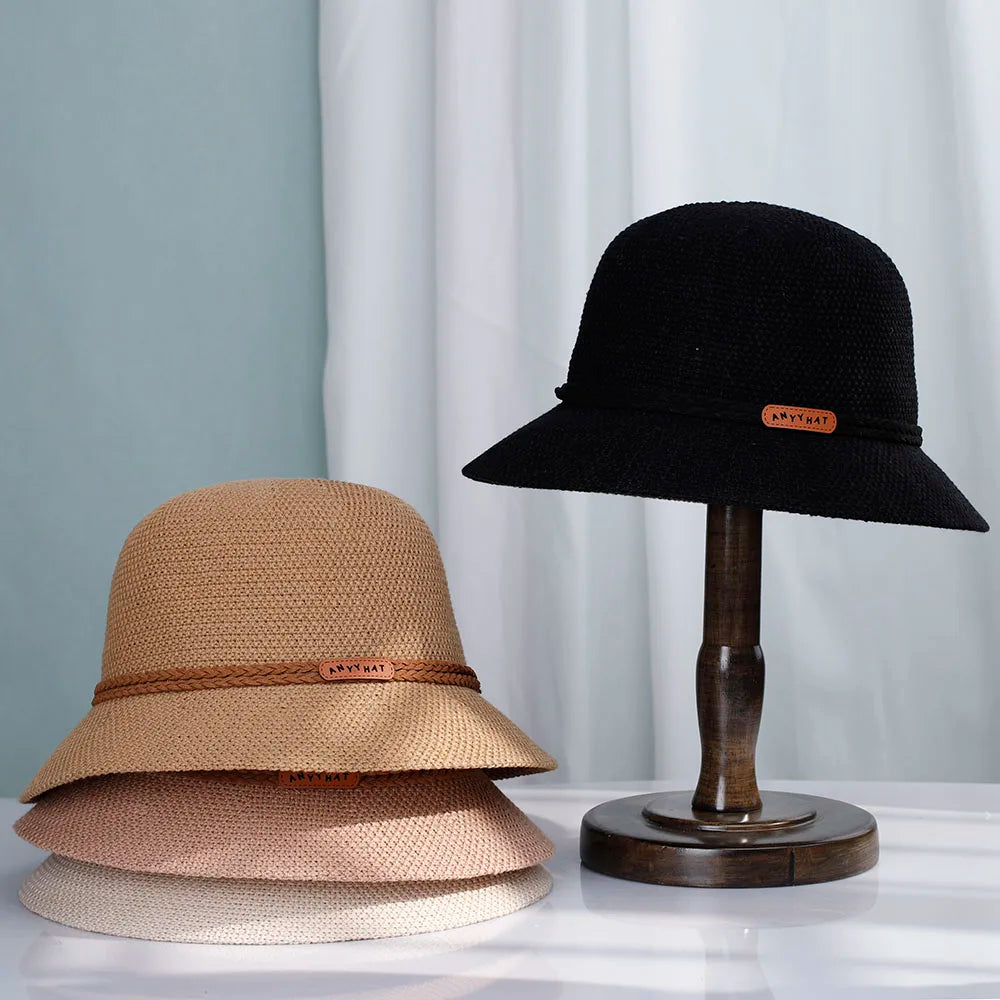 Women Foldable Straw Sun Bucket Hat