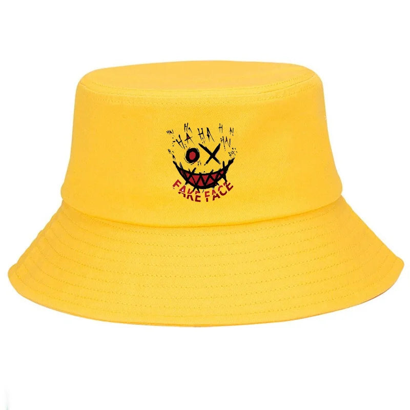 Graffiti Smiley Cotton Outdoor Bucket Hat Unisex