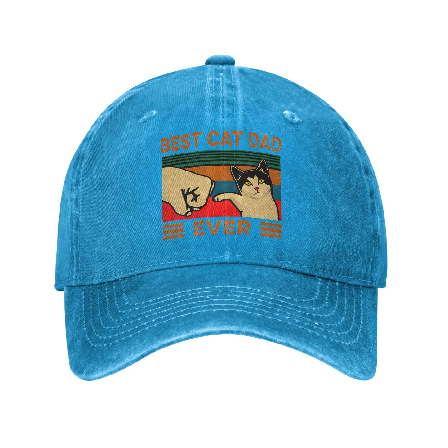 Best Cat Dad Ever Washed Denim Adjustable Trucker Baseball Cap