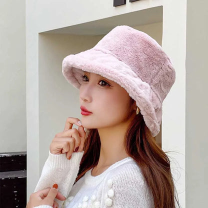 Korean Lamb Faux Fur Winter Bucket Hat