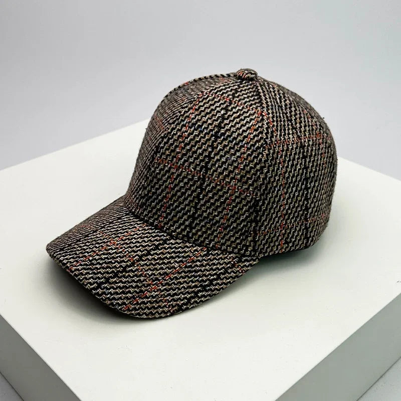 Autumn Winter Woolen Baseball Cap Versatile Retro Check British Style