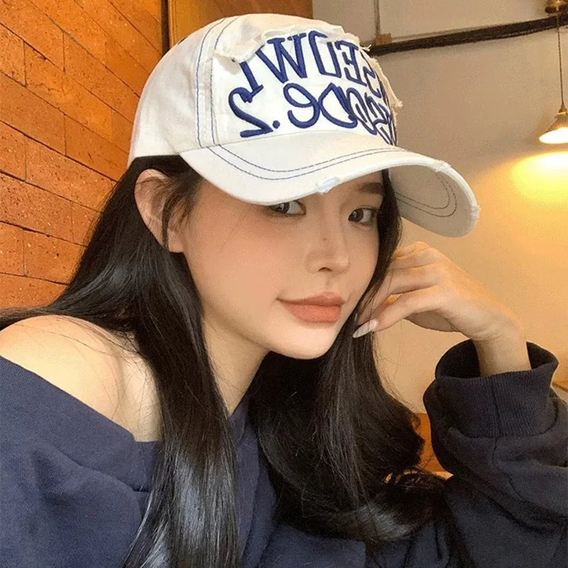 Wide Brim Letter Embroidered Baseball Cap