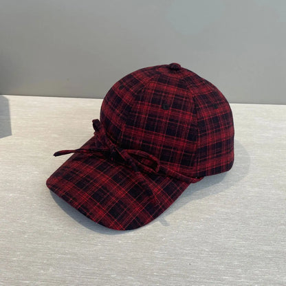 Woolen Check Bow Baseball Cap