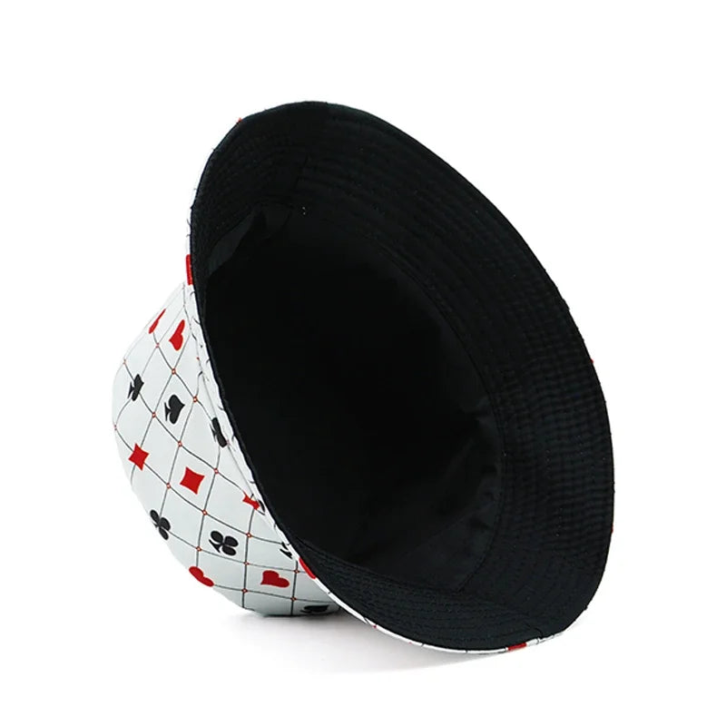 Poker Print Reversible Double Side Fashion Bucket Hat