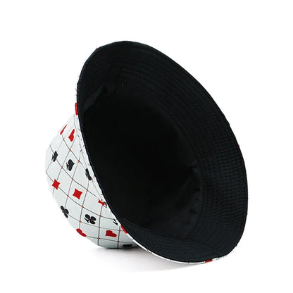 Poker Print Reversible Double Side Fashion Bucket Hat