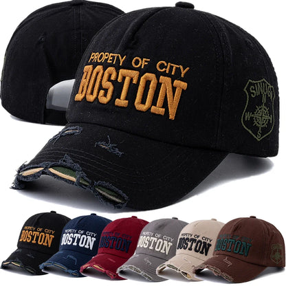 Boston Letter Embroidery Vintage Cotton Baseball Cap Unisex