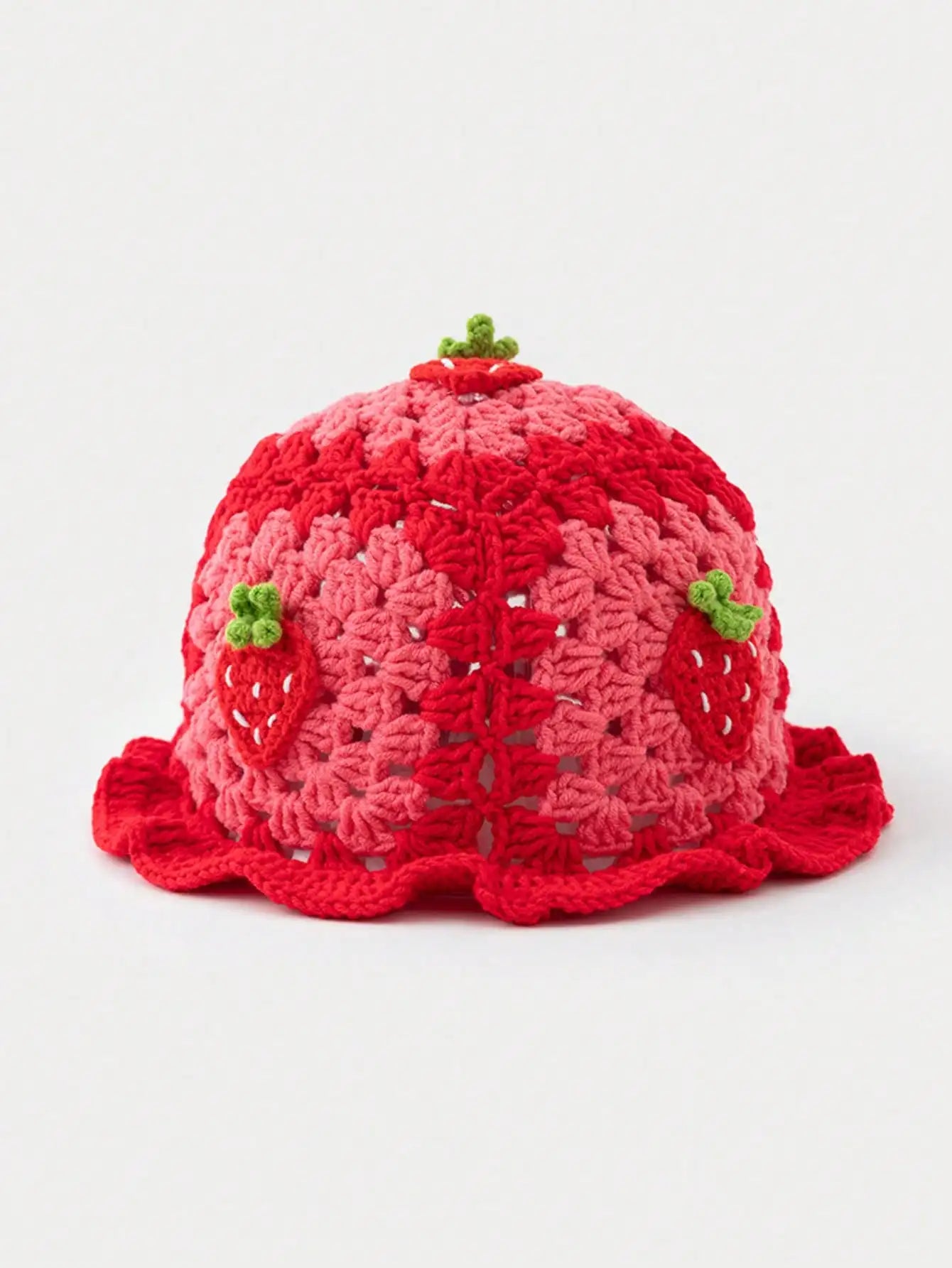 Cartoon Strawberry Crochet Ruffled Bucket Hat