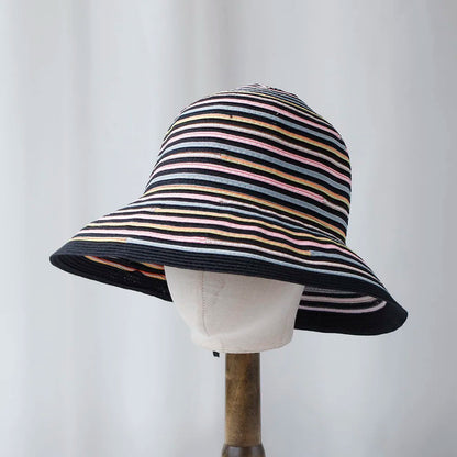 Rainbow Stripe Woven Summer Bucket Hat