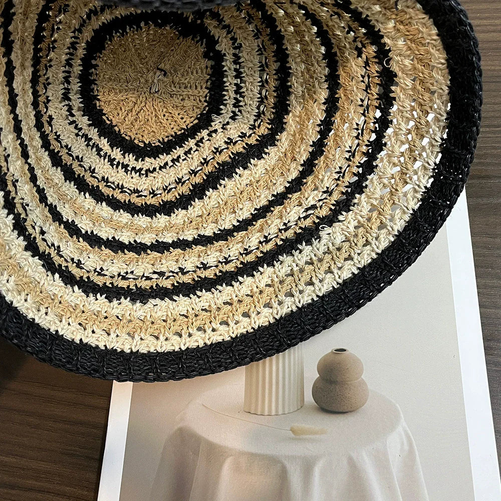 Handmade Stripe Foldable Fashion Straw Bucket Hat