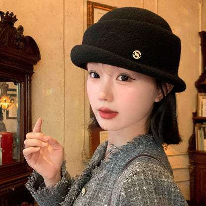French Hepburn Retro Rolled Brim Bucket Hat
