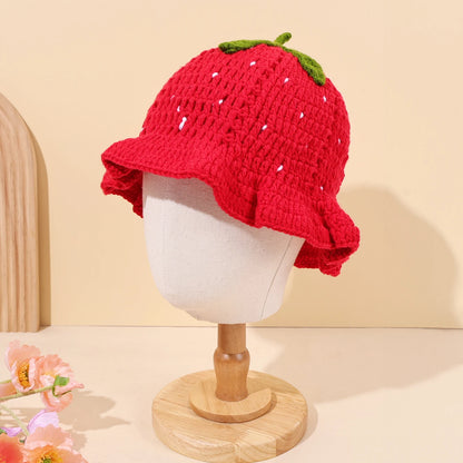 Cute Red Strawberry Sweet Handmade Knitted Fisherman Hat