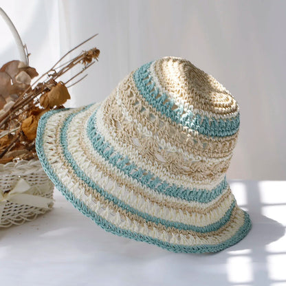 Multicolor Foldable Crochet Straw Bucket Hat