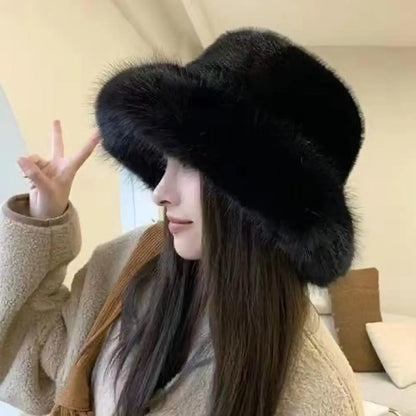 Women's Fluffy Faux Mink Fur Winter Bucket Hat