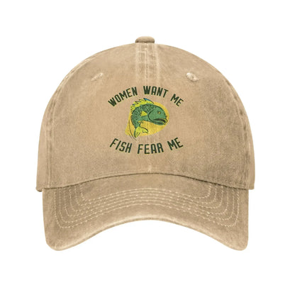 Women Want Me Fish Fear Me Washed Baseball Cap