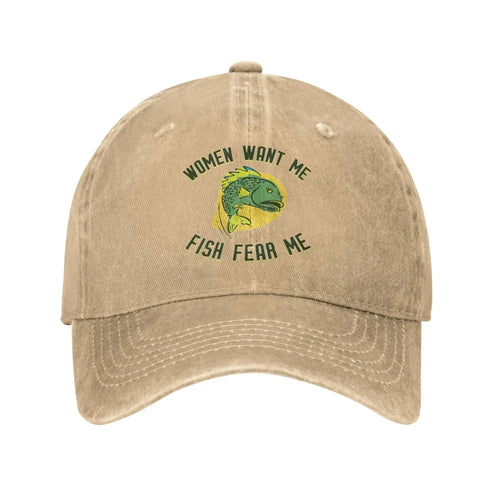 Women Want Me Fish Fear Me Washed Baseball Cap