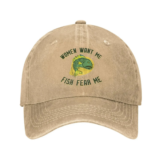 Women Want Me Fish Fear Me Washed Baseball Cap