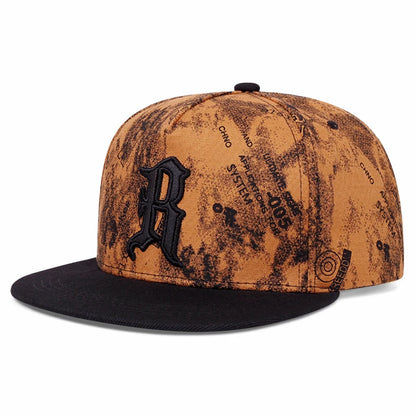 R Embroidered Streetwear Flat Brim Hip Hop Cap Unisex