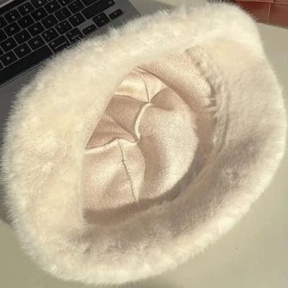 Y2K Faux Fur Fluffy Bucket Hat