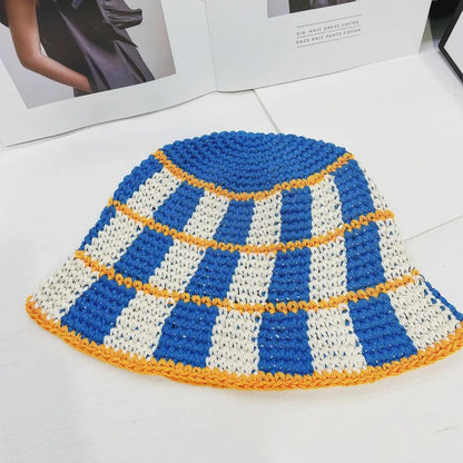 Japanese Korean Color Contrast Plaid Bucket Hat