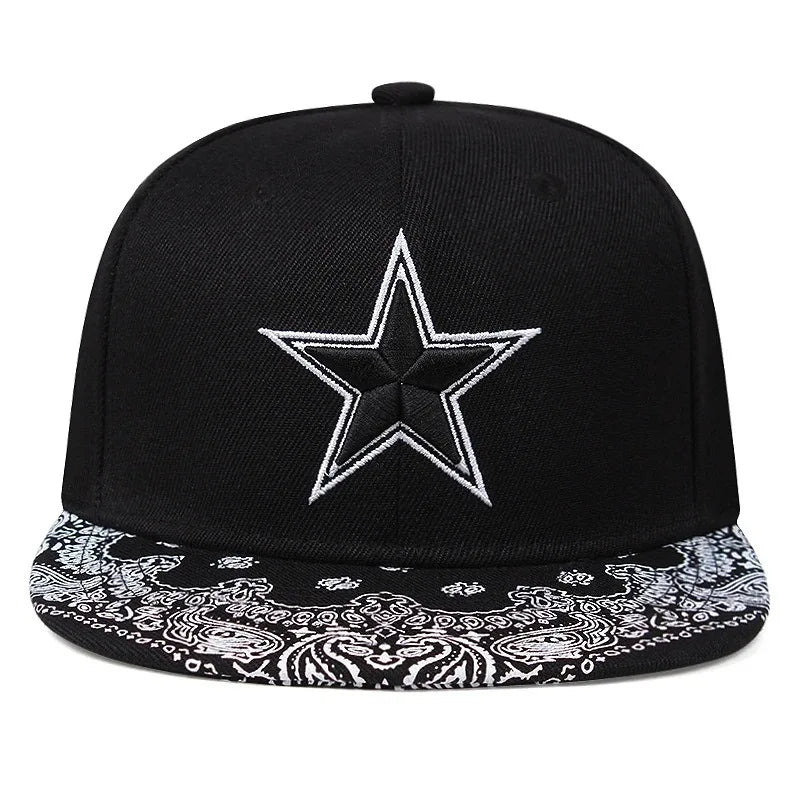 3D Star Embroidered Flat Brim Baseball Cap