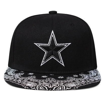 3D Star Embroidered Flat Brim Baseball Cap