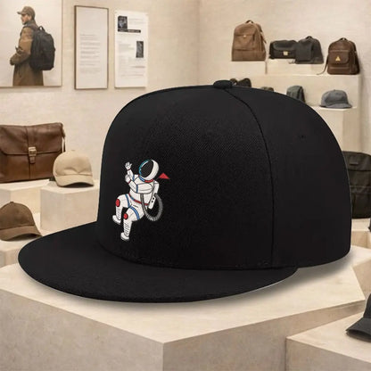 Astronaut Floating Graphic Flat Brim Snapback Cap