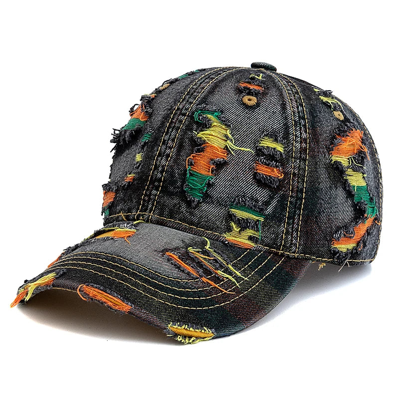 Tear Hole Vintage Stripe Baseball Cap Women