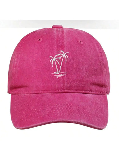 New Coconut Tree Embroidery Vintage Washed Baseball Cap