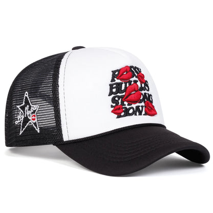 Unisex Letter Lips Embroidery Side Pentagram Baseball Net Caps