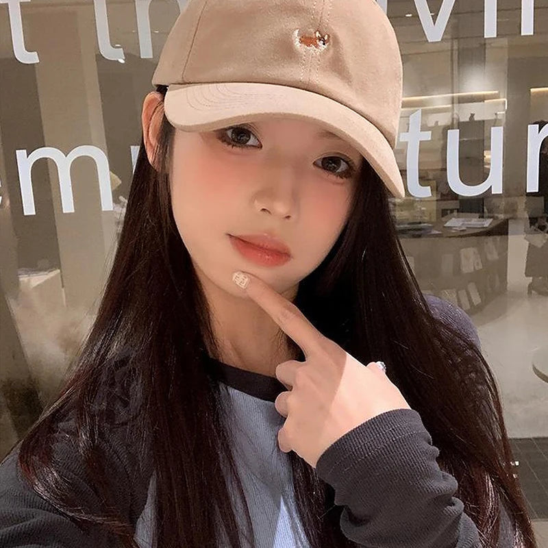 Dog Embroidery Adjustable Cotton Long Brim Baseball Cap