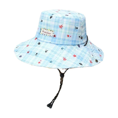 Portable Plaid Wide Brim Adjustable Sun Protection Bucket Hat