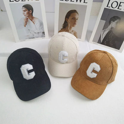 Corduroy Letter C Ponytail Baseball Cap