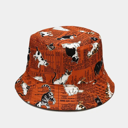 LDSLYJR Four Seasons Cotton Cartoon Cat Print Bucket Hat