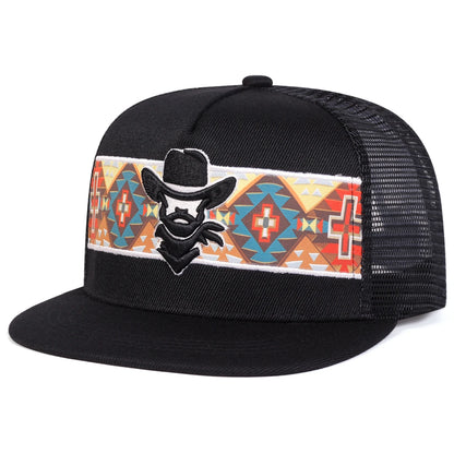 Unisex Western Cowboy Embroidery Hip-hop Net Hats