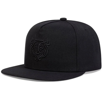 Unisex Lion Embroidered Cotton Hip Hop Snapback Cap
